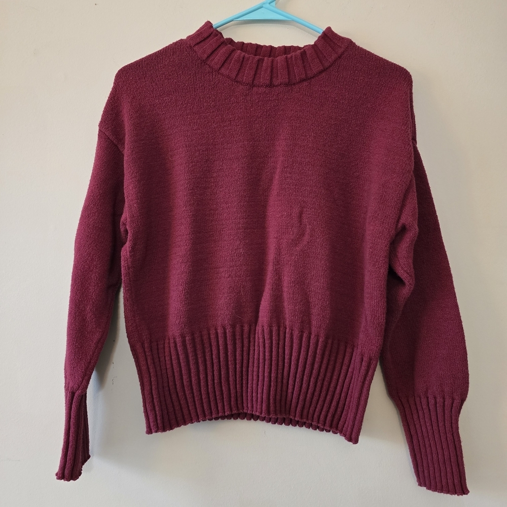 GAP Wine Ribbed-Hem Crewneck Sweater
